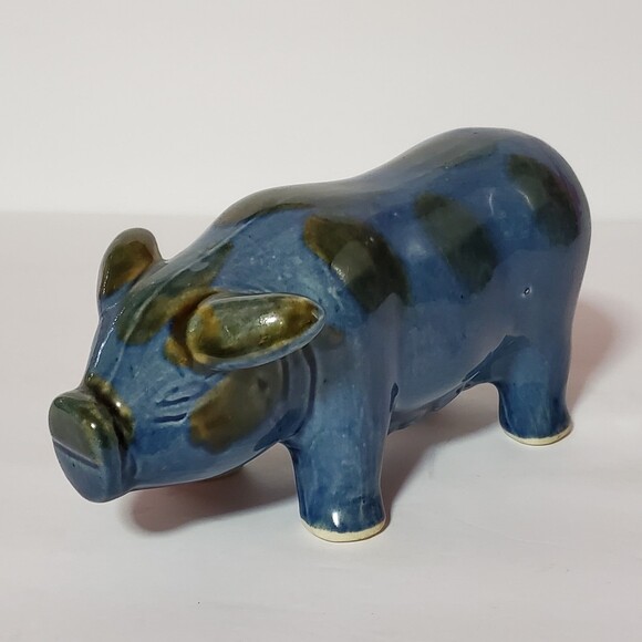 Blue Pig Glazed Figurine Piggy Décor - Picture 1 of 11
